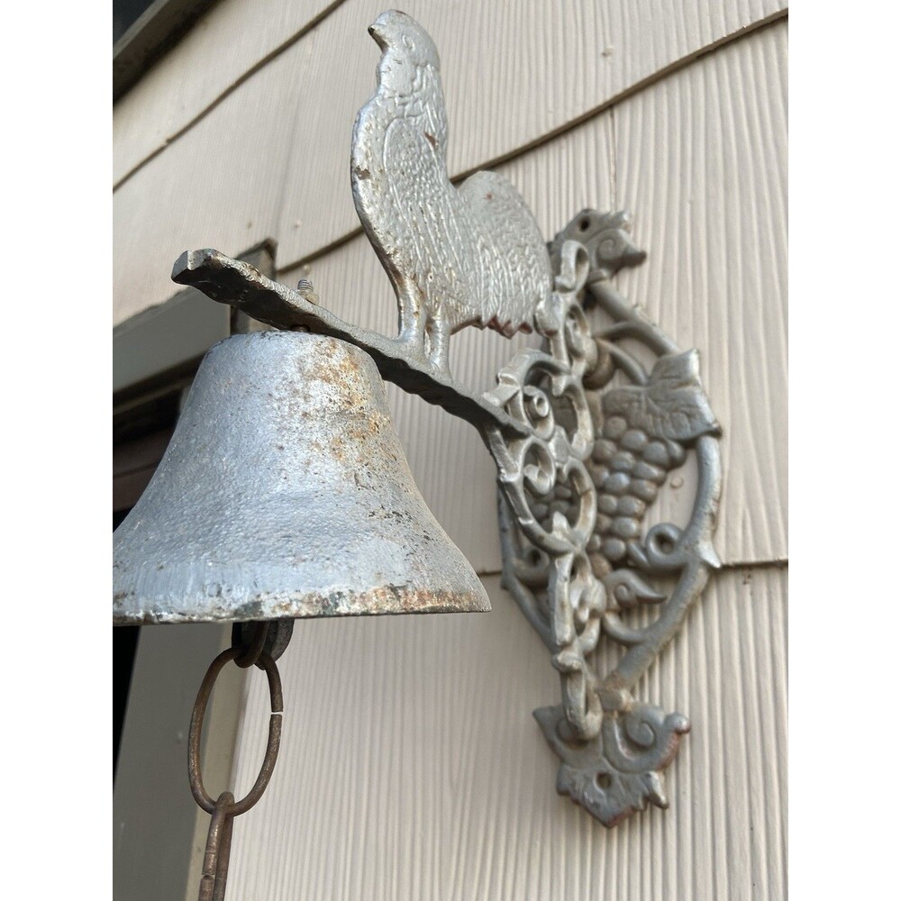 Vintage Wall Mount Cast Iron Dinner Bell Rooster Grape Vines 12”